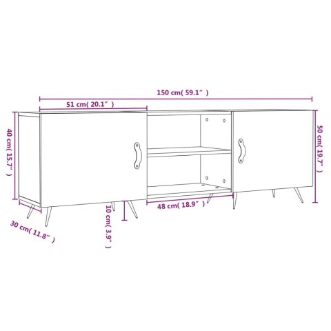  Szafka pod TV, wysoki połysk, biała, 150x30x50 cm