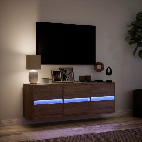  Ścienna szafka TV z LED, brązowy dąb, 130x31x45 cm