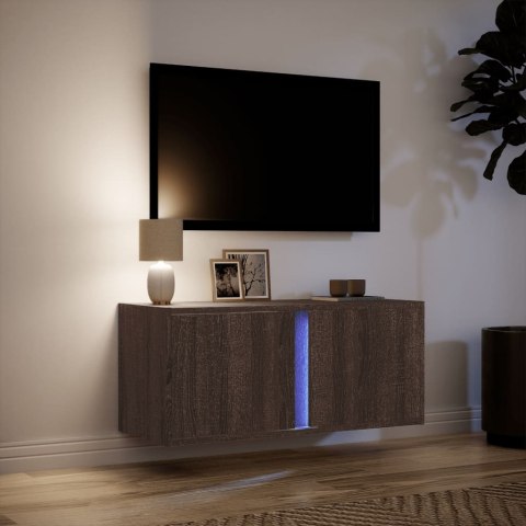  Ścienna szafka TV z LED, brązowy dąb, 80x31x35 cm