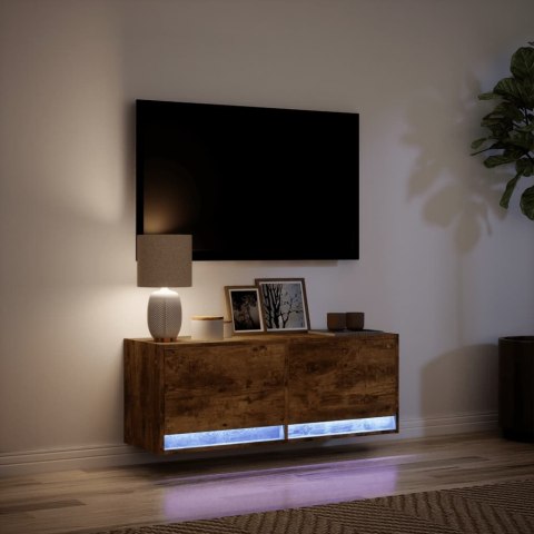  Ścienna szafka TV z LED, przydymiony dąb, 100x31x35 cm