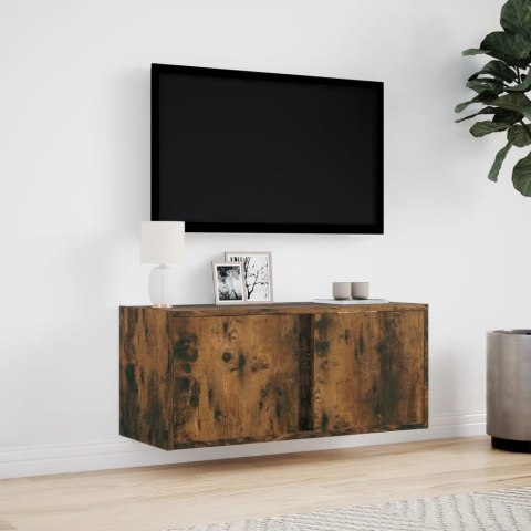  Ścienna szafka TV z LED, przydymiony dąb, 80x31x35 cm