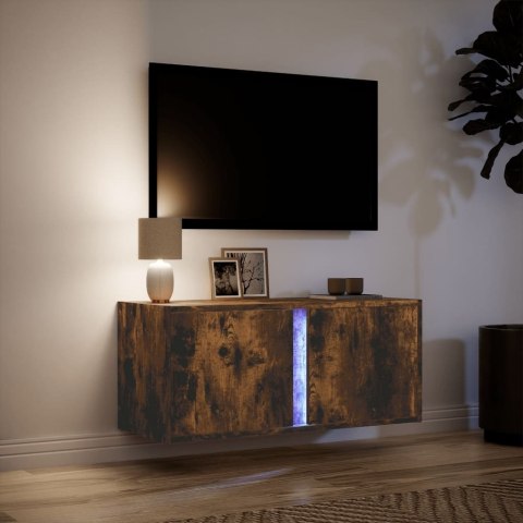  Ścienna szafka TV z LED, przydymiony dąb, 80x31x35 cm