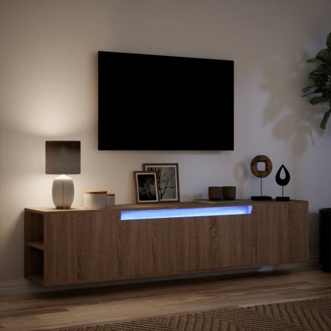  Ścienna szafka pod TV, z LED, brązowy dąb, 180x31x39,5 cm