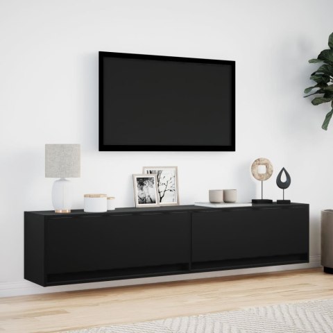  Ścienna szafka pod TV, z LED, czarna, 180x31x38 cm