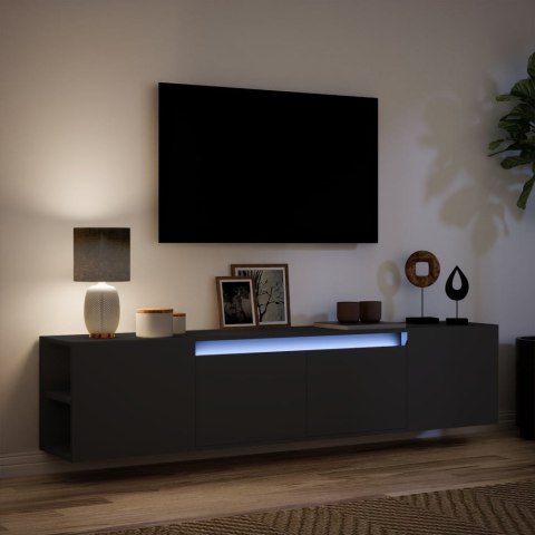  Ścienna szafka pod TV, z LED, czarna, 180x31x39,5 cm