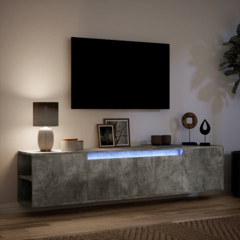  Ścienna szafka pod TV, z LED, szarość betonu, 180x31x39,5 cm