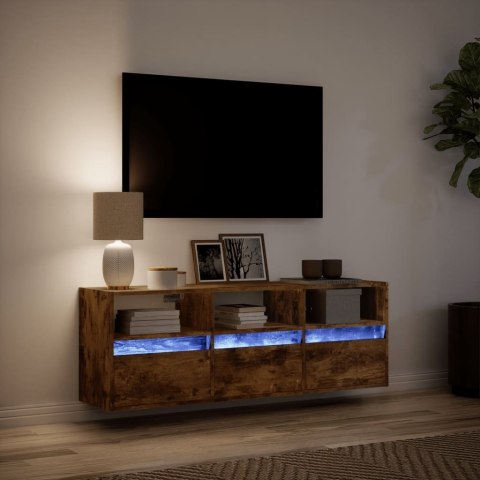  Ścienna szafka TV z LED, przydymiony dąb, 130x31x45 cm