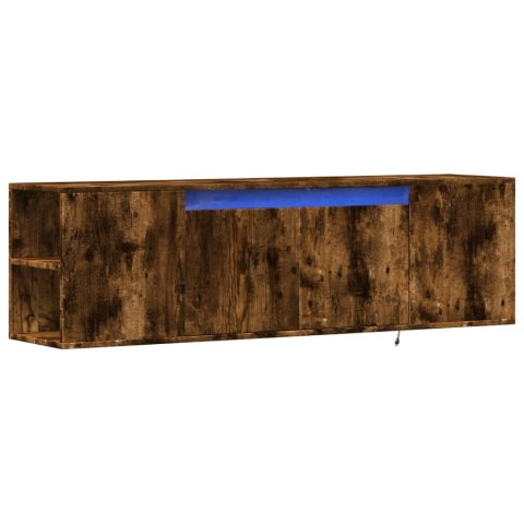  Ścienna szafka TV z LED, przydymiony dąb, 135x31x39,5 cm