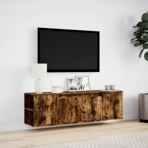  Ścienna szafka TV z LED, przydymiony dąb, 135x31x39,5 cm