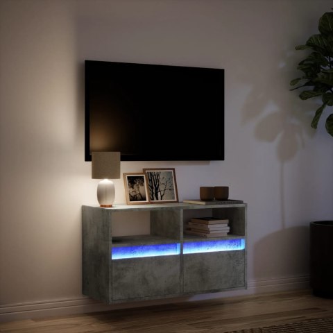  Ścienna szafka TV z LED, szarość betonu, 80x31x45 cm