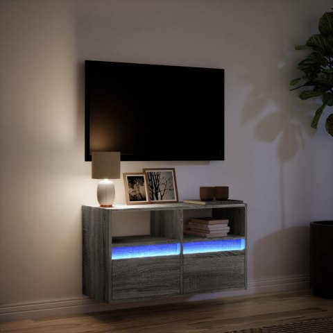  Ścienna szafka TV z LED, szary dąb sonoma, 80x31x45 cm