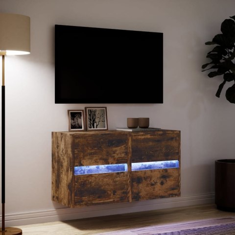  Ścienne szafki TV z LED, 2 szt., przydymiony dąb, 41x31x45 cm