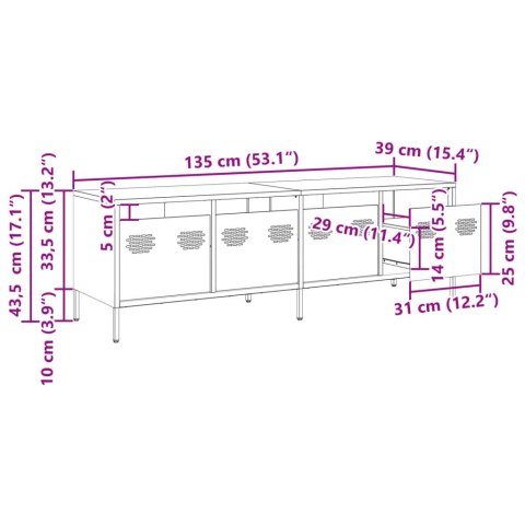  Szafka RTV, czarna, 135x39x43,5 cm, stal walcowana na zimno