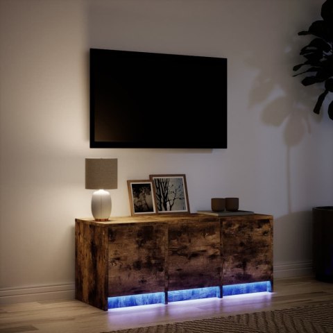  Szafka pod TV z LED, przydymiony dąb, 97x34x40 cm