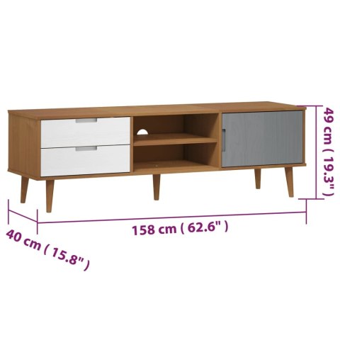  Szafka TV MOLDE, brązowa, 158x40x49 cm, lite drewno sosnowe