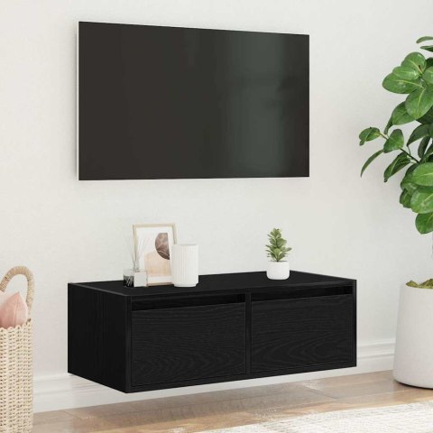  Szafka pod TV z oświetleniem LED, czarna, 75x35,5x25 cm