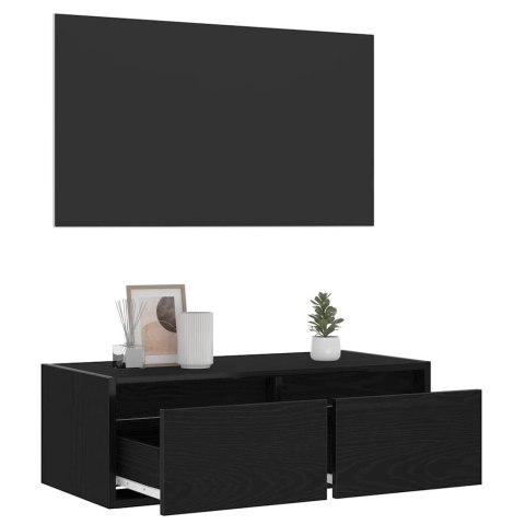  Szafka pod TV z oświetleniem LED, czarna, 75x35,5x25 cm