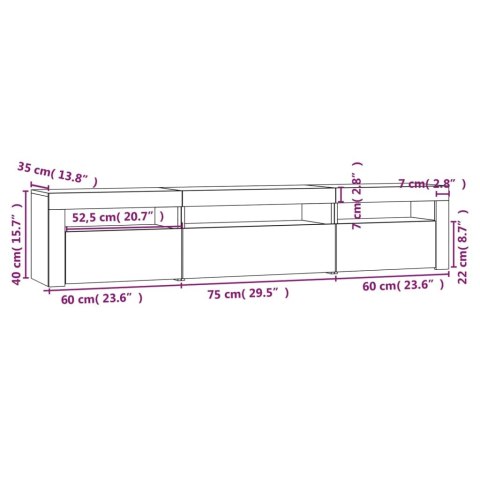  Szafka pod TV z oświetleniem LED, przydymiony dąb, 195x35x40 cm