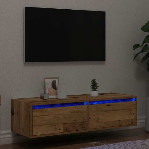  Szafka pod TV z oświetleniem LED, stare drewno, 100x35,5x25 cm