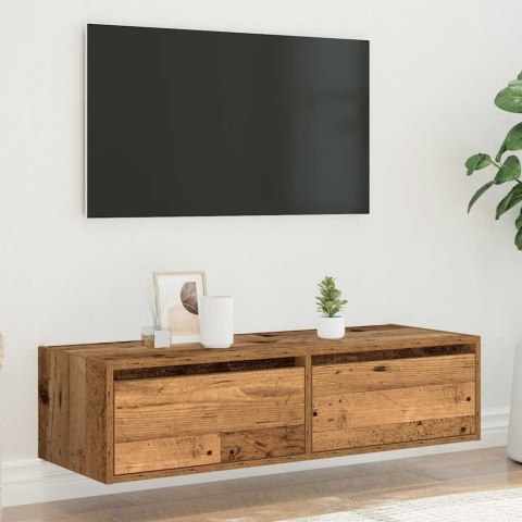  Szafka pod TV z oświetleniem LED, stare drewno, 100x35,5x25 cm