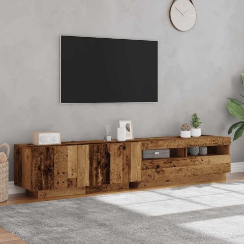  Szafka pod TV z oświetleniem LED, stare drewno, 200x35x40 cm