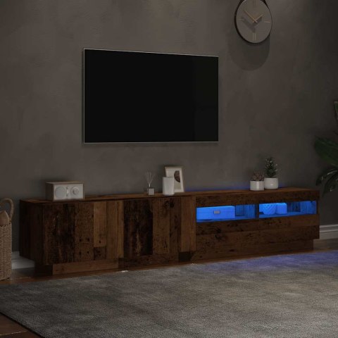  Szafka pod TV z oświetleniem LED, stare drewno, 200x35x40 cm