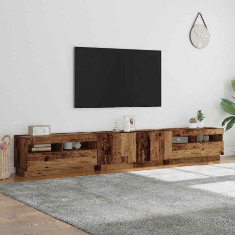  Szafka pod TV z oświetleniem LED, stare drewno, 260x35x40 cm