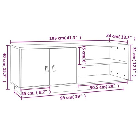  Szafka pod TV, czarna, 105x34x40 cm, lite drewno sosnowe