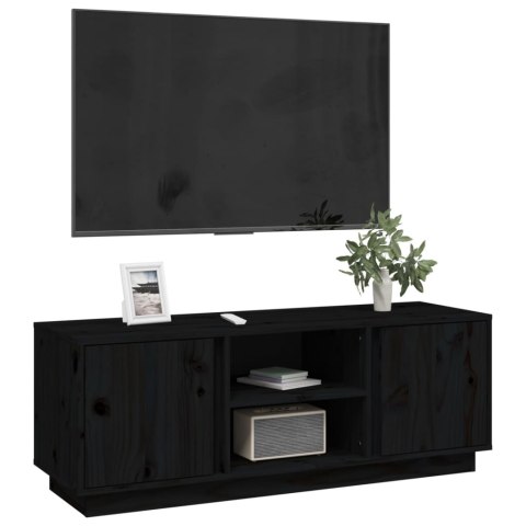  Szafka pod TV, czarna, 110x35x40,5 cm, lite drewno sosnowe