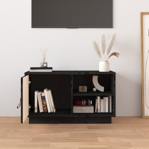  Szafka pod TV, czarna, 70x34x40 cm, lite drewno sosnowe