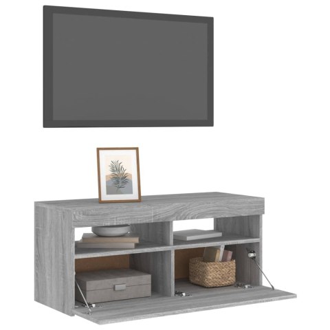  Szafka pod TV z oświetleniem LED, szary dąb sonoma, 90x35x40 cm