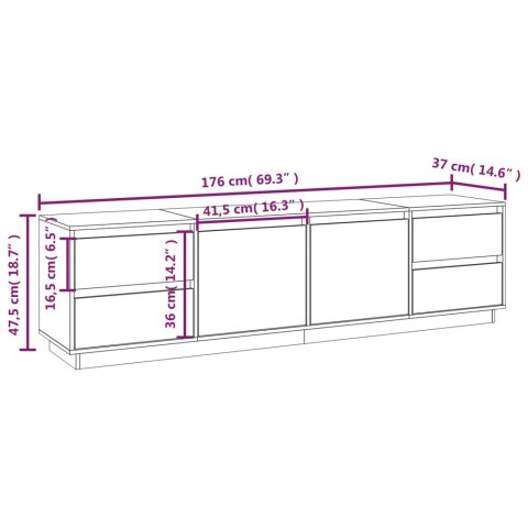  Szafka pod telewizor, szara 176x37x47,5 cm, lite drewno sosnowe