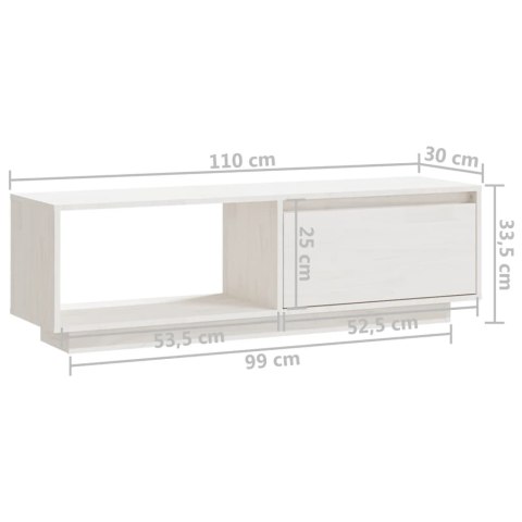  Szafka pod telewizor, biała 110x30x33,5 cm, lite drewno sosnowe