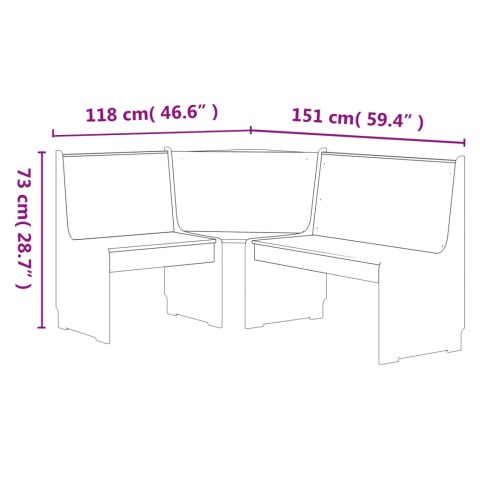  Ławka narożnikowa REINE,151cm, lita sosna, miodowy brąz i biały