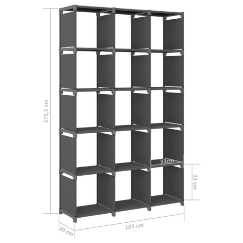  Regał z 15 przegrodami, szary, 103x30x175,5 cm, tkanina