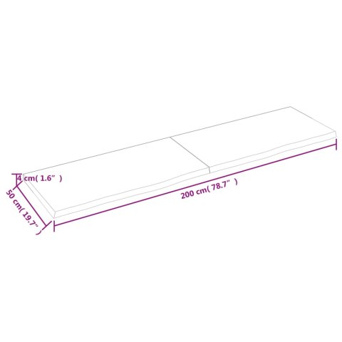  Półka, brązowa, 200x50x(2-4) cm, lakierowane lite drewno dębowe