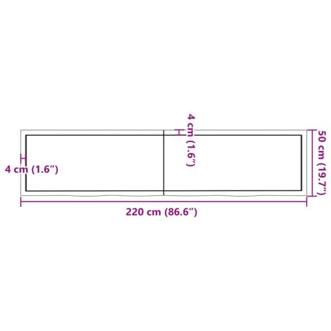  Półka, brązowa, 220x50x(2-6) cm, lakierowane lite drewno dębowe