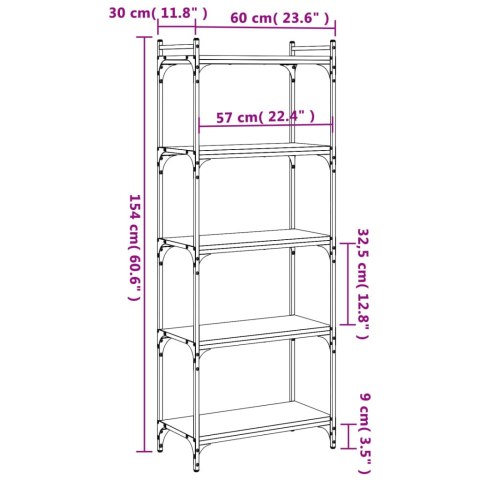  5-poziomowy regał na książki, dąb sonoma, 60x30x154 cm