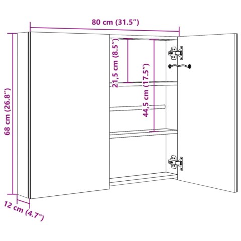  Szafka łazienkowa z lustrem i LED, 80 x 12,2 x 68 cm