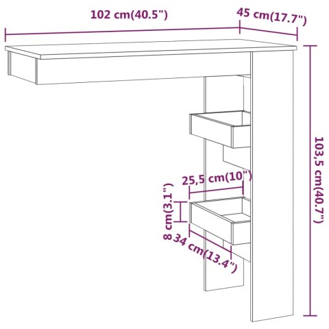  Stolik barowy, biały, 102x45x103,5 cm, materiał drewnopochodny