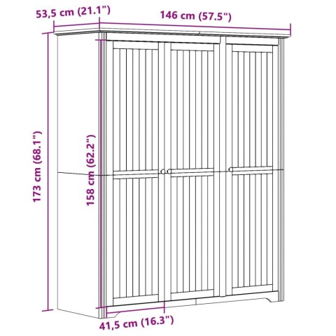  Szafa BODO, szara, 146x53,5x173 cm, lite drewno sosnowe