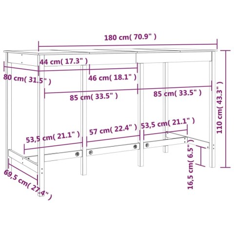  Stolik barowy, 180x80x110 cm, lite drewno sosnowe