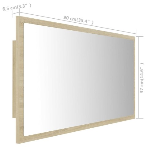  Lustro łazienkowe LED, kolor dąb sonoma, 90x8,5x37 cm, akryl