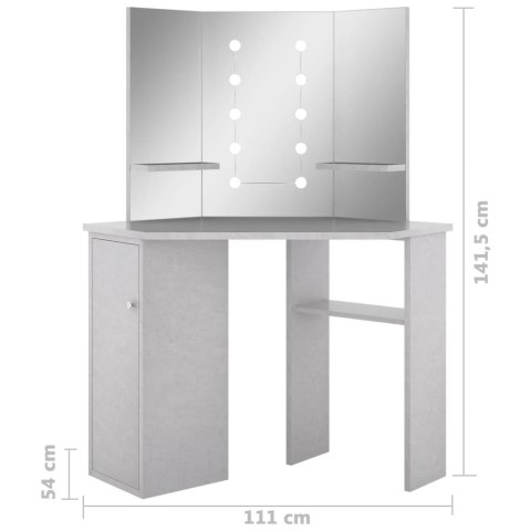  Toaletka narożna z LED, szarość betonu, 111 x 54 x 141,5 cm