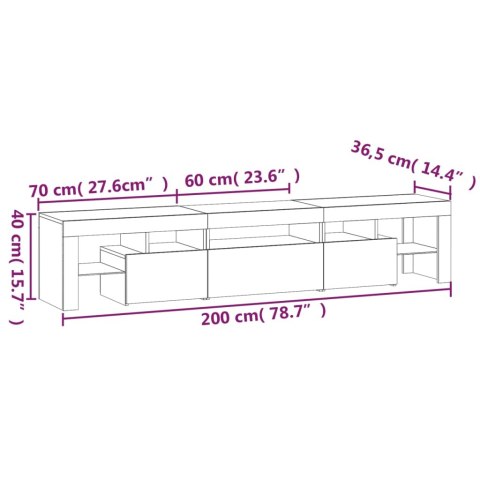  Szafka pod TV z oświetleniem LED, biała 200x36,5x40 cm