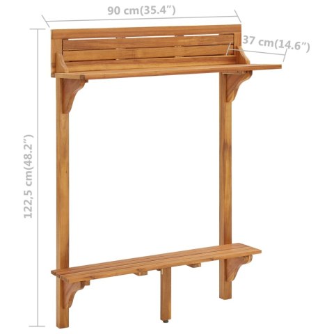  Barowy stolik balkonowy, 90x37x122,5 cm, lite drewno akacjowe