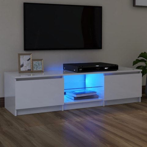  Szafka pod TV z LED, biała, wysoki połysk, 140x40x35,5 cm