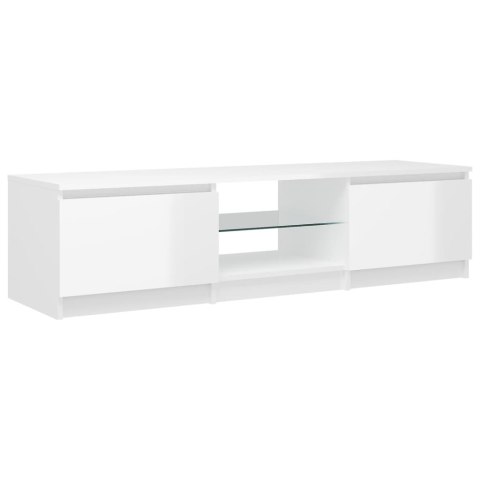  Szafka pod TV z LED, biała, wysoki połysk, 140x40x35,5 cm