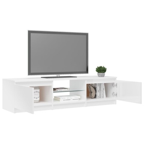  Szafka pod TV z LED, biała, wysoki połysk, 140x40x35,5 cm