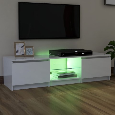  Szafka pod TV z LED, biała, wysoki połysk, 140x40x35,5 cm